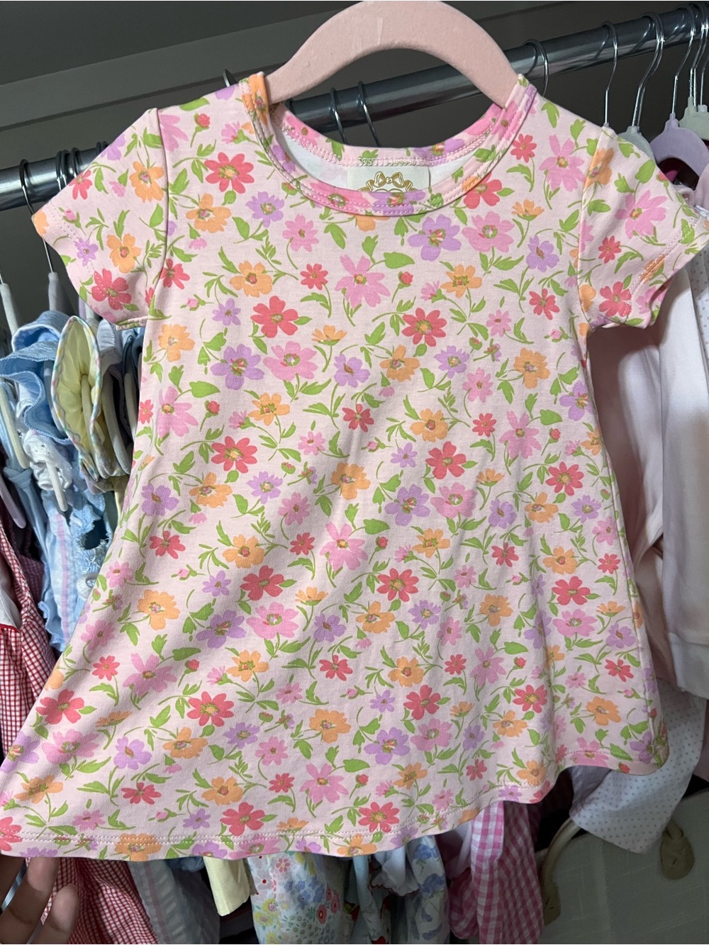 Girls Pink Floral Swing Dress by TBBC